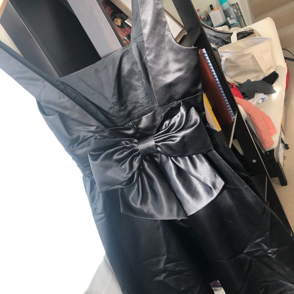 [As U Wish] bow blackdress satin dress